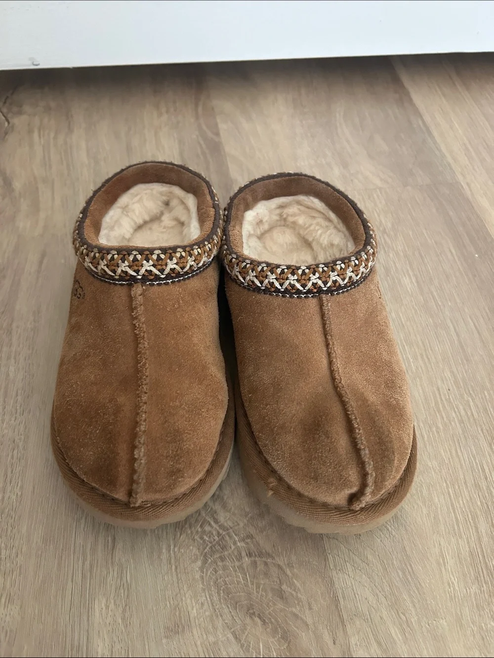 UGG Kids Brown Suede Slip-On Shearling Lined Shoes